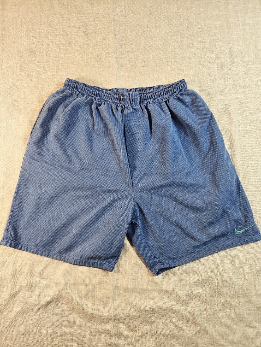 VTG 90s Nike White Tag Corduroy Shorts Mens L Blue Embroidered Swoosh USA Made